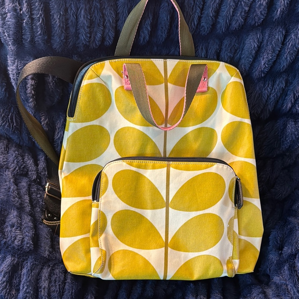 Orla Kiely Yellow Leaf Pattern Canvas Backpack